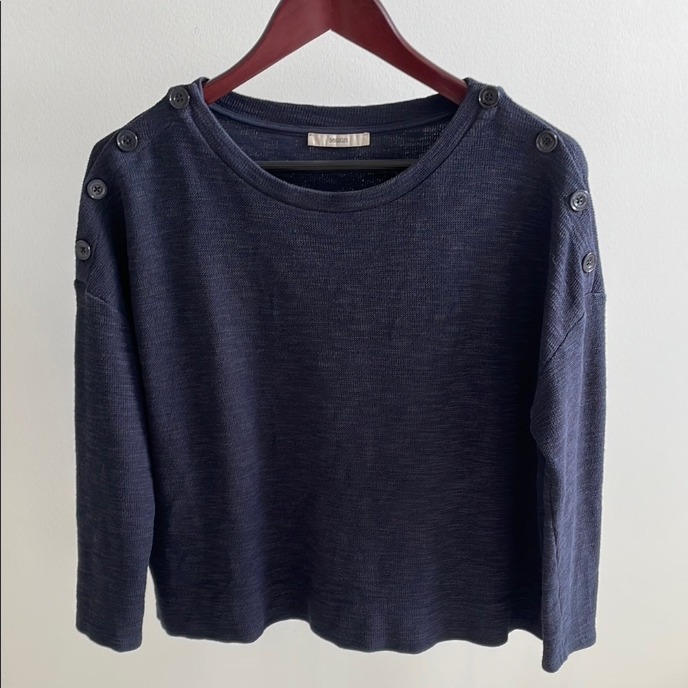 Navy Button-Shoulder Sweater - Picture 2 of 5